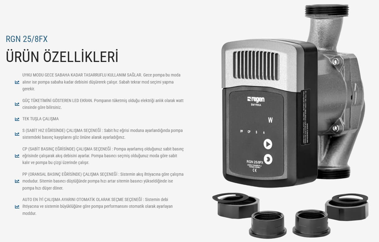 regen RGN258FX frekanslı sirkülasyon pompası ürün özellikleri