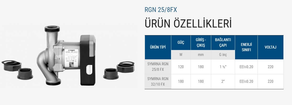 regen RGN258FX frekanslı sirkülasyon pompası ürün teknik özellikleri